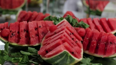 Fruit buffet, many different fruits. A sweet table at a wedding Stock Footage 288482780
