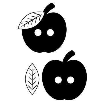 Fruit button for clothes with two holes in the shape of an apple with a leaf. Stock Illustration