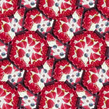 Fruit cake basket seamless pattern. form of a circle of red forest fruits Stock Photos