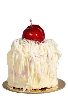 Fruit cake isolated on white background. Cream and fruit cake Stock Photos