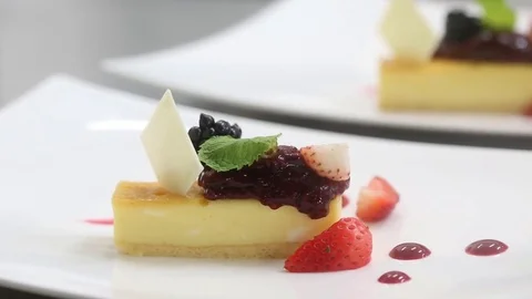 Fruit cake pastry dessert close up Stock Footage 77668820