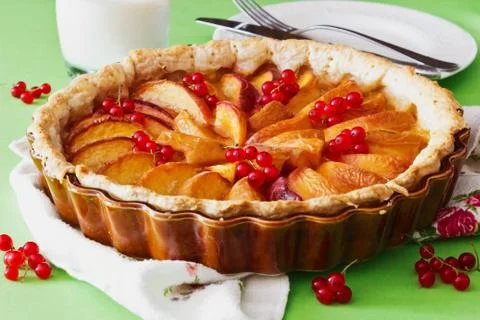 Fruit cake with peaches Stock Photos