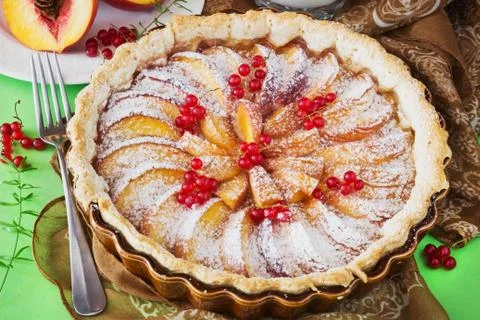 Fruit cake with peaches Stock Photos