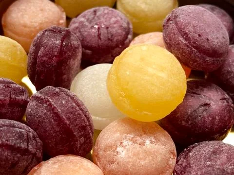 Fruit candy closeup. Multicolored round candy. Stock Photos