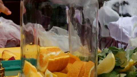 Fruit in cans for making lemonade Stock Footage 86949998