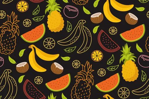 Fruit cartoon seamless pattern hawaii flat vector Stock Illustration