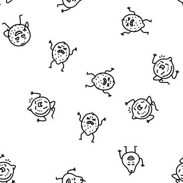 Fruit character funny food vector seamless pattern Stock Illustration