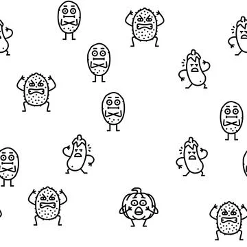Fruit character funny food vector seamless pattern Stock Illustration