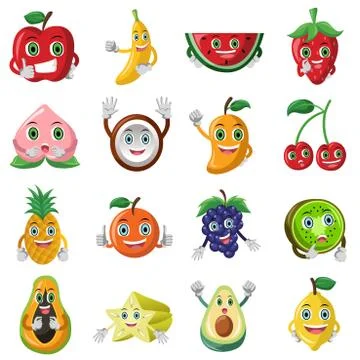 Fruit character icons Stock Illustration
