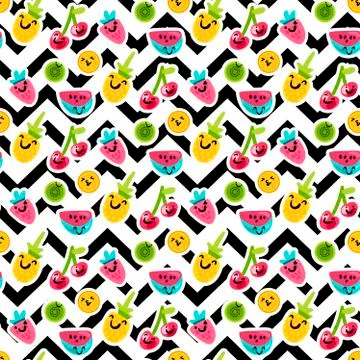 Fruit characters seamless vector pattern 스톡 일러스트