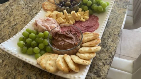 A fruit cheese and meat platter. Stock Footage 200480341