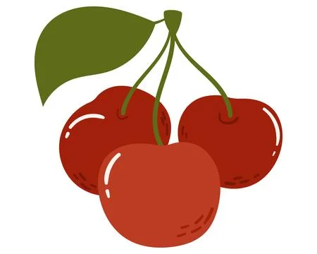 Fruit cherry in cartoon hand drawn simple style. Editable variable color. Stock Illustration