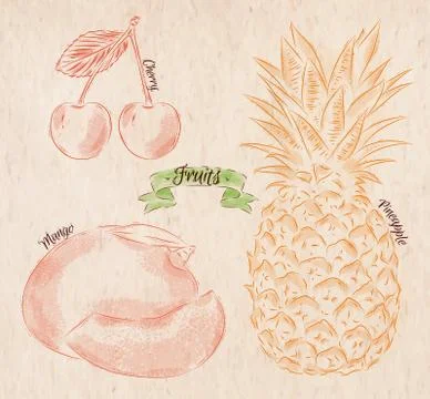 Fruit cherry, mango, pineapple country Stock Illustration