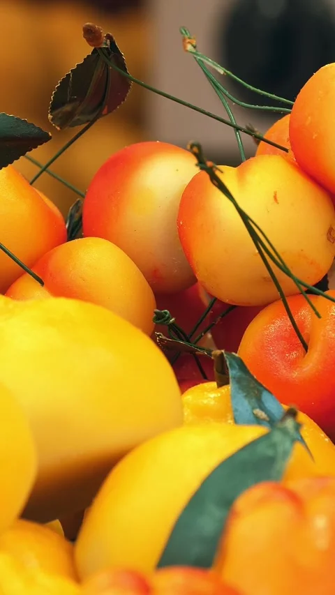 Fruit. close-up. cherries, lemons, plums, pears and other fruits are displayed Stock-Footage 320534083