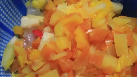 Fruit cocktail preparation for serving fresh mix with milk macaroni Stock Footage 224945107