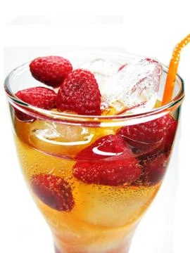 Fruit cocktail smoothie with raspberry Stock Photos