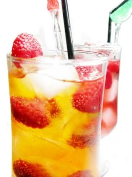 Fruit cold cocktail drinks with raspberry Stock Photos