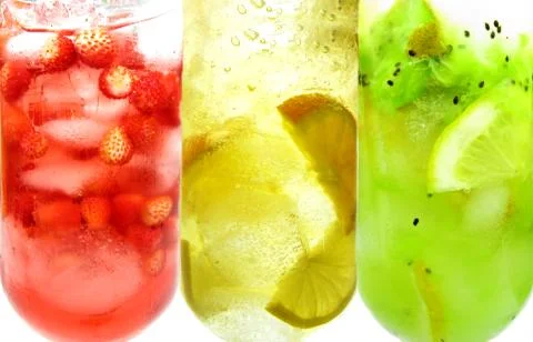 Fruit cold lemonade set assortment closeup Stock Photos