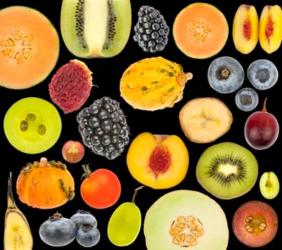 Fruit collage isolated in black Stock Illustration
