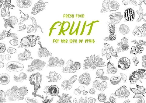 Fruit collection in flat hand drawn style, illustrations set. Stock Illustration