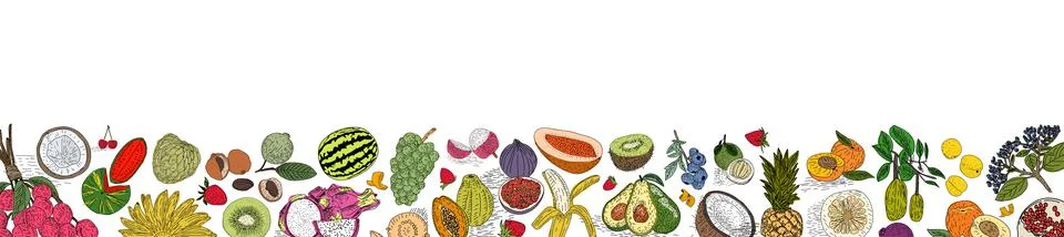 Fruit collection in flat hand drawn style, illustrations set. Stock Illustration