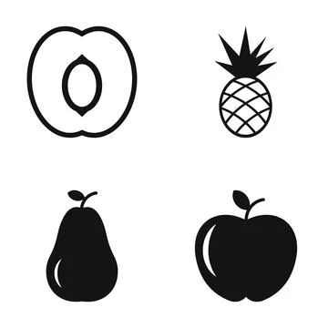 Fruit collection icons including plum, pineapple, pear, and apple Stockillustratie