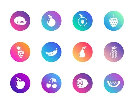 Fruit collection round gradient vector Stock Illustration