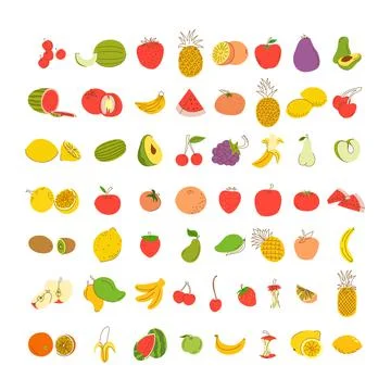 Fruit colouring element set. Set of fruit Vector illustration Stock Illustration