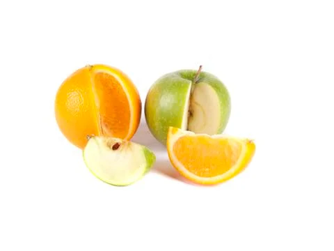 Fruit composition. apple and orange Stock Photos