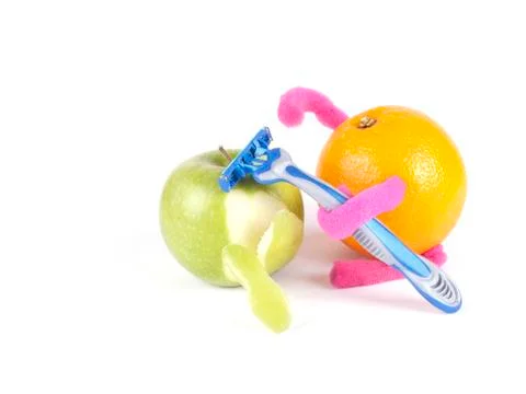 Fruit composition of apple and orange razor Stock Photos