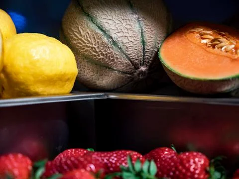 Fruit composition lemon strawberry coconut melon 库存照片