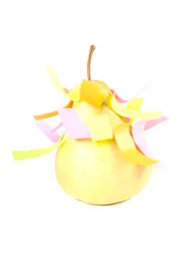 Fruit composition of pears and self-adhesive paper Stock Photos