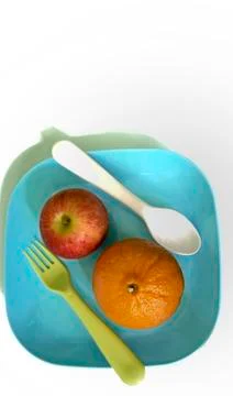 Fruit in a container ( orange apple ) Stock Photos