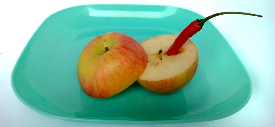 Fruit in a container (  pepper  apple ) Stock Photos