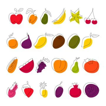 Fruit continuous line drawing collection isolated on white. Simple single out Stock Illustration