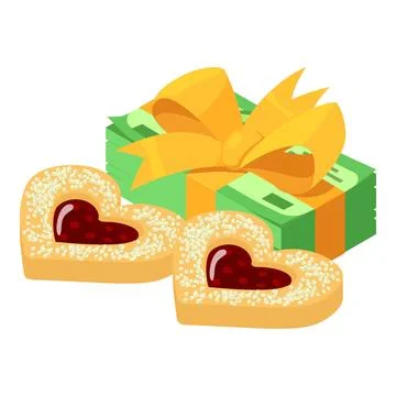 Fruit cookie icon isometric vector. Fruit cookie with jam and dollar bill stack Stock Illustration