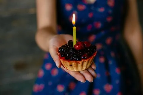 Fruit cupcake with candle Stock Photos