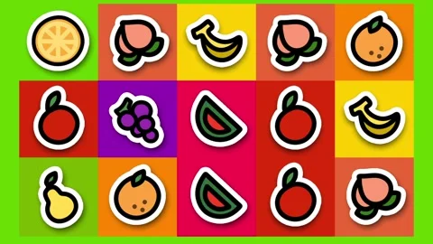 Fruit dance kids background colourful checker box with fruits Stock Footage 255870541