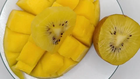 Fruit delight sliced close-up top view Stock-Footage 325124255