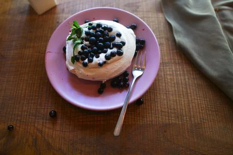 Fruit dessert in cafe on plate Stock Photos