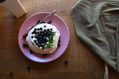 Fruit dessert in cafe on plate Stock Photos