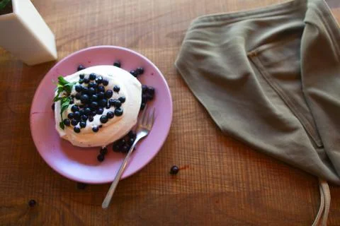 Fruit dessert in cafe on plate Stock Photos