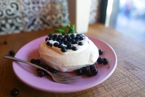 Fruit dessert in cafe on plate Stock Photos