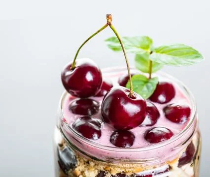 Fruit dessert with cherries Stock-Fotos