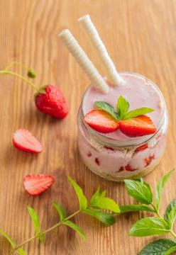 Fruit dessert in a jar Stock Photos