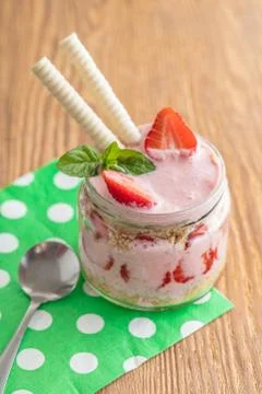 Fruit dessert in a jar Stock Photos