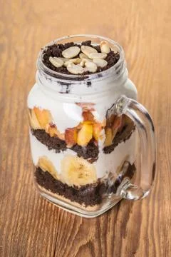 Fruit dessert in a jar Stock Photos