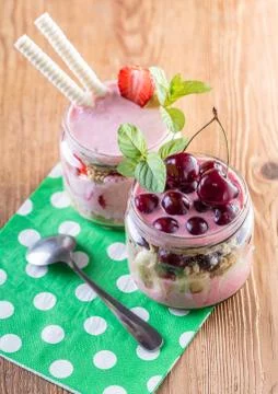 Fruit dessert in a jar Stock Photos