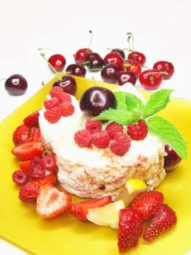Fruit dessert with pudding berries Stock Photos