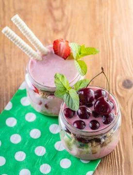 Fruit desserts in a jar Stock Photos